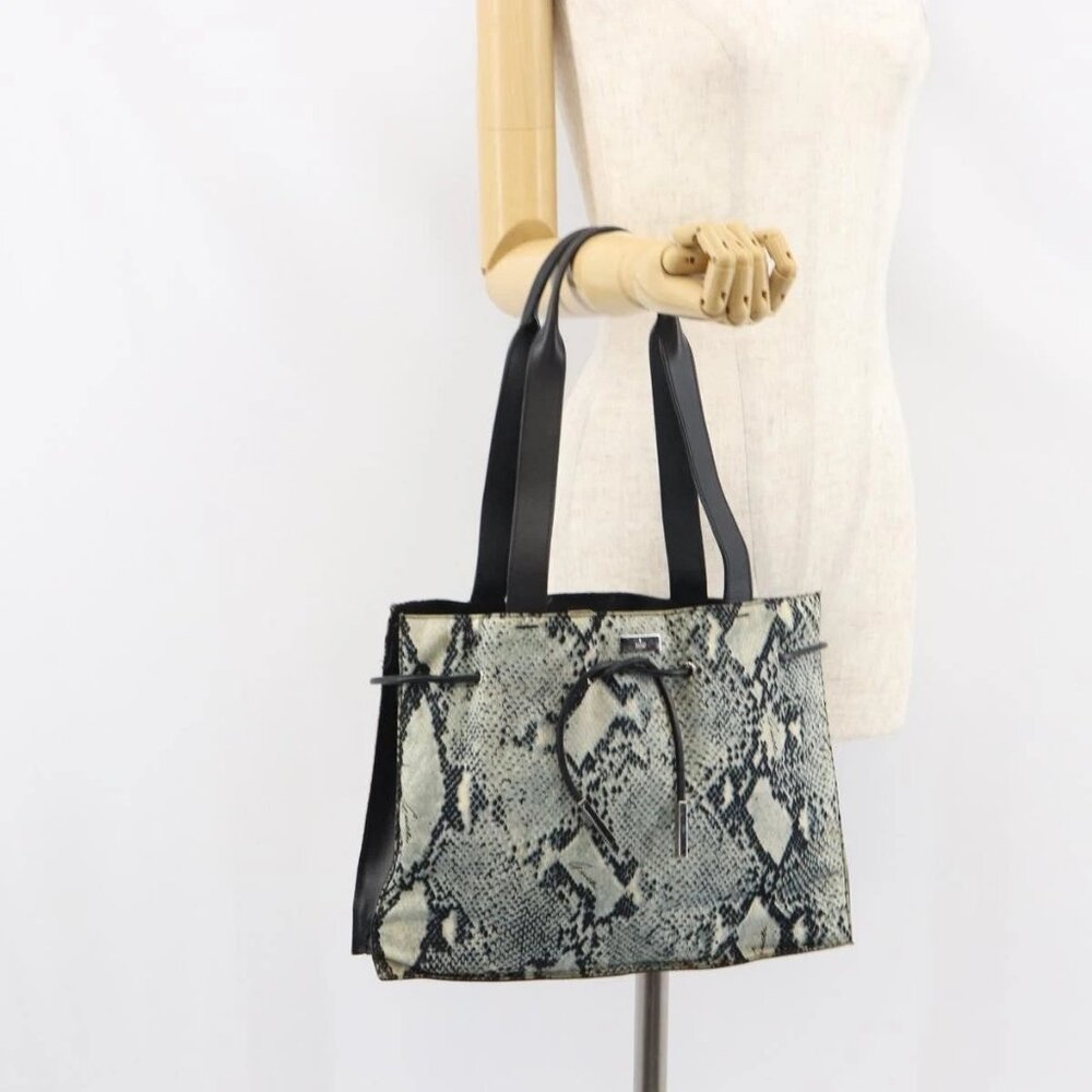 GUCCI Tote Bag Canvas Leather Black Auth 156891